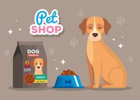 negozio di animali e animali per cani con cibo per piatti vettore