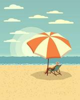 paesaggio marino, un uomo su una sedia a sdraio sotto un ombrellone su una spiaggia di mare. clip art, stampa, arte della parete vettore