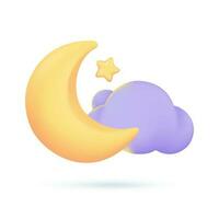 3d tempo metereologico previsione icone notte con Luna e nuvole su un' piovoso giorno. 3d illustrazione vettore