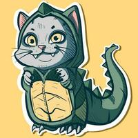 digitale arte di un' carino gattino indossare un' dinosauro costume per Halloween. vettore di un adorabile gattino nel un' dino completo da uomo andando trucco o trattare.