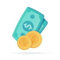 dollaro i soldi 3d icona. la spesa i soldi su acquisti monete e banconote. 3d illustrazione vettore