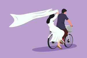 cartone animato piatto stile disegno romantico arabo coppia avendo divertimento su Data equitazione bicicletta. indietro Visualizza di romantico adolescenziale coppia cavalcata bicicletta a sera. uomo e donna nel amore. grafico design vettore illustrazione