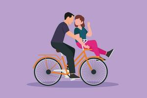 personaggio piatto disegno carino romantico coppia su Data equitazione bicicletta. giovane uomo e donna nel amore. contento sposato coppia Ciclismo insieme. bello relazione concetto. cartone animato design vettore illustrazione