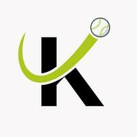 lettera K baseball logo concetto con in movimento baseball icona vettore modello