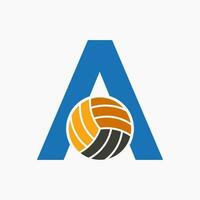 lettera un' pallavolo logo concetto con in movimento volley palla icona. pallavolo gli sport logotipo modello vettore