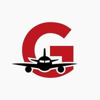 iniziale lettera g viaggio logo concetto con volante aria aereo simbolo vettore