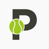 tennis logo su lettera p. tennis sport accademia, club logo cartello vettore
