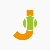 tennis logo su lettera j. tennis sport accademia, club logo cartello vettore