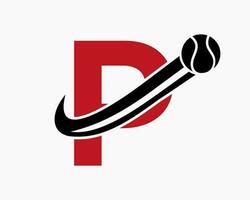 tennis logo su lettera p. tennis sport accademia, club logo cartello vettore