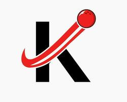 lettera K bowling logo. bowling palla simbolo con in movimento palla icona vettore