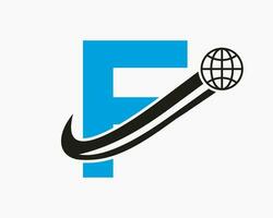 lettera f globale logo design. mondo logotipo simbolo vettore modello