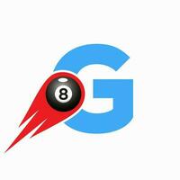 lettera g biliardo gli sport squadra club logo. 8 palla piscina logo design modello vettore
