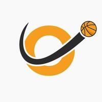 pallacanestro logo su lettera o concetto. cestino club simbolo vettore modello