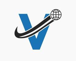 lettera v globale logo design. mondo logotipo simbolo vettore modello