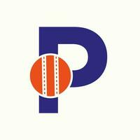cricket logo su lettera p concetto. cricket club simbolo vettore