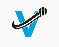 iniziale lettera v cricket logo concetto con in movimento palla icona per cricket club simbolo. giocatore di cricket cartello vettore