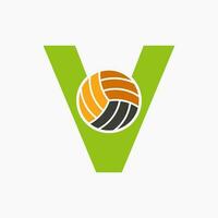 lettera v pallavolo logo concetto con in movimento volley palla icona. pallavolo gli sport logotipo modello vettore