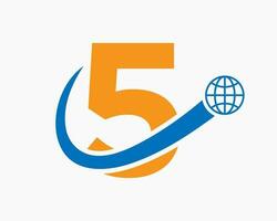 lettera 5 globale logo design. mondo logotipo simbolo vettore modello