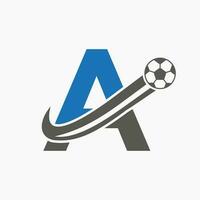 iniziale lettera un' calcio logo. calcio logo concetto con in movimento calcio icona vettore