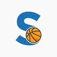 pallacanestro logo su lettera S concetto. cestino club simbolo vettore modello
