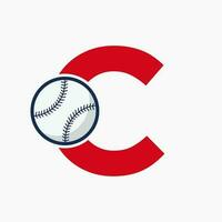 lettera c baseball logo concetto con in movimento baseball icona vettore modello