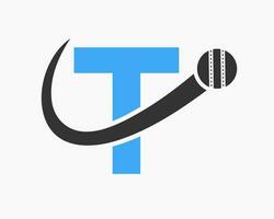 lettera t cricket logo concetto con in movimento palla icona per cricket club simbolo. giocatore di cricket cartello vettore