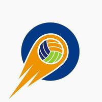 lettera o pallavolo logo concetto con in movimento volley palla icona. pallavolo gli sport logotipo modello vettore