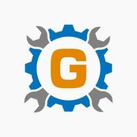 lettera g riparazione logo Ingranaggio tecnologia simbolo. costruzione servizio logo design vettore