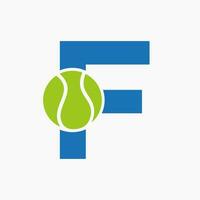 tennis logo su lettera f. tennis sport accademia, club logo cartello vettore