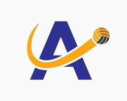 lettera un' pallavolo logo concetto con in movimento volley palla icona. pallavolo gli sport logotipo modello vettore