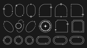 impostato di diverso montatura nel y2k stile. grafico bianca linea design elementi con cornici, stelle, testo e punti. vecchio scuola vettore decorazioni isolato su nero sfondo.