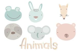 set di teste di animali simpatici cartoni animati vettore