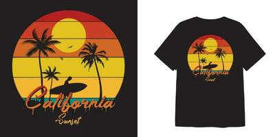 California tramonto t camicia design e etichetta vettore