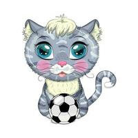 cartone animato gatto con un' calcio sfera. estate, vacanza. carino bambino carattere, simbolo di 2023 nuovo Cinese anno vettore