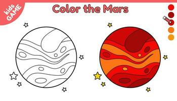 pagina di colorazione libro per bambini. colore cartone animato il Marte nel spazio. schema pianeta di solare sistema. attività per prescolastico e scuola bambini. nero e bianca e colorato illustrazione. vettore design.