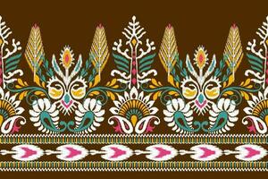 ikat floreale paisley ricamo su Marrone sfondo.ikat etnico orientale modello tradizionale.azteco stile astratto vettore illustrazione.disegno per trama, tessuto, abbigliamento, avvolgimento, decorazione, sciarpa, pareo