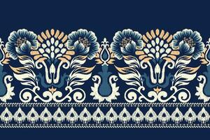 ikat floreale paisley ricamo su Marina Militare blu sfondo.ikat etnico orientale modello tradizionale.azteco stile astratto vettore illustrazione.disegno per trama, tessuto, abbigliamento, avvolgimento, decorazione, pareo.