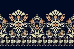 ikat floreale paisley ricamo su buio viola sfondo.ikat etnico orientale modello tradizionale.azteco stile astratto vettore illustrazione.disegno per trama, tessuto, abbigliamento, avvolgimento, decorazione, pareo