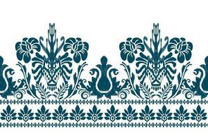 ikat floreale paisley ricamo.blu e bianca sfondo.ikat etnico orientale modello tradizionale.azteco stile astratto vettore illustrazione.disegno per trama, tessuto, abbigliamento, avvolgimento, decorazione, pareo