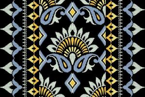 fricchettone ikat floreale paisley ricamo su nero sfondo.ikat etnico orientale modello tradizionale.azteco stile astratto vettore illustrazione.disegno per trama, tessuto, abbigliamento, avvolgimento, decorazione.