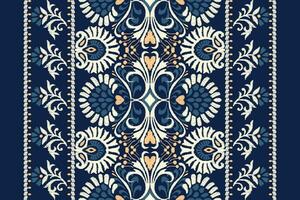 ikat floreale paisley ricamo su Marina Militare blu sfondo.ikat etnico orientale modello tradizionale.azteco stile astratto vettore illustrazione.disegno per trama, tessuto, abbigliamento, avvolgimento, decorazione, sciarpa.