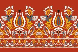 ikat floreale paisley ricamo su rosso sfondo.ikat etnico orientale modello tradizionale.azteco stile astratto vettore illustrazione.disegno per trama, floreale, abbigliamento, avvolgimento, decorazione, pareo, sciarpa.