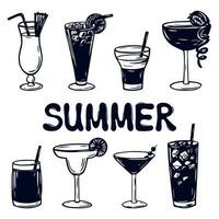 grafico scarabocchio impostato di diverso estate cocktail. estate bevande vettore illustrazione impostare. vario bevande silhouette nel bicchiere