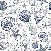 modello senza cuciture con conchiglie e stelle marine sfondo marino disegnato a mano illustrazione vettoriale in stile schizzo perfetto per saluti inviti libri da colorare tessile matrimonio e web design