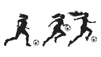 sagome di Giocatori. femmina calcio silhouette, femmina calcio giocatore silhouette vettore