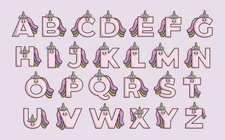 carino unicorno alfabeto animale font colorato lettera vettore