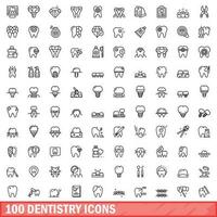 100 odontoiatria icone impostare, schema stile vettore
