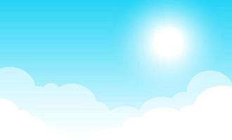 simpatico cartone animato cielo blu con nuvole e sole sfondo vettoriale wallpaper