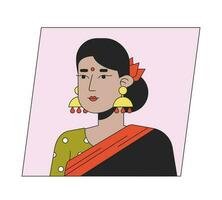 attraente indiano donna nel tradizionale Abiti piatto colore cartone animato avatar icona. modificabile 2d utente ritratto lineare illustrazione. isolato vettore viso profilo clipart. immagine utente, persona testa e le spalle