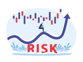 uomo d'affari cieli sulla freccia che cresce con il grafico del mercato azionario sopra la parola rischio illustratore vettoriale